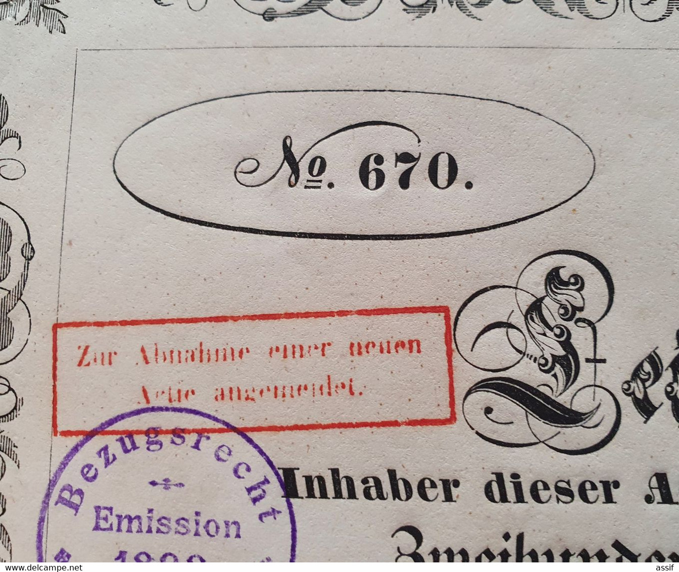 1839 LEIPZIGER BANK 250 THALER LEIPZIG ACTIE ACTION TITRE /FREE SHIPPING R - Other & Unclassified