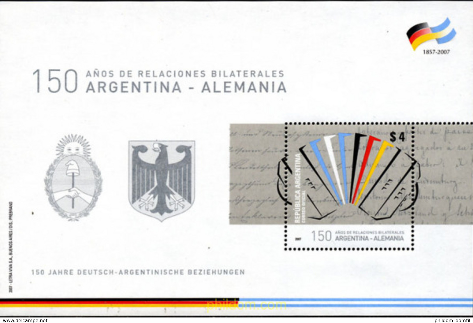 215658 MNH ARGENTINA 2007 150 AÑOS DE RELACIONES BILATERALES CON ALEMANIA - Oblitérés