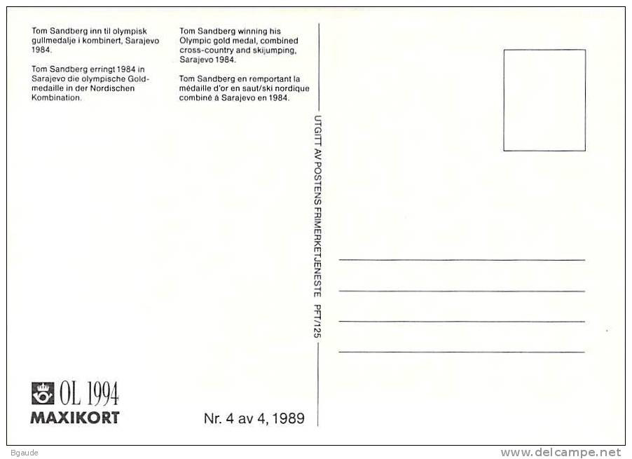 NORVEGE  CARTE MAXIMUM  NUM.YVERT 982 JEUX OLYMPIQUES LILLEHAMER DE 1994 SPORT - Cartoline Maximum