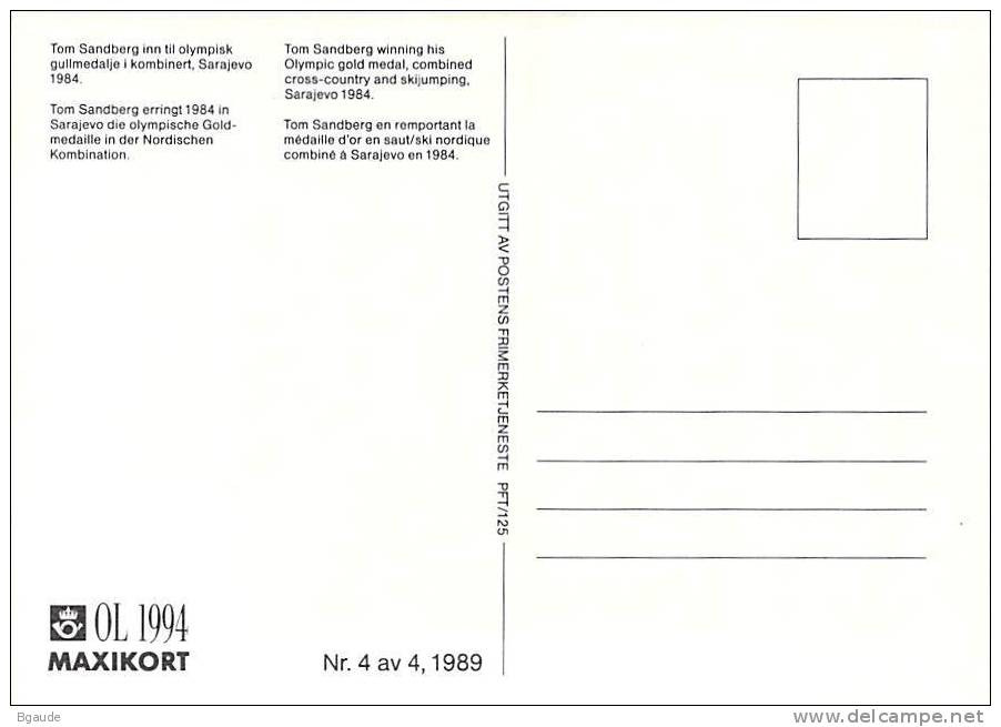 NORVEGE  CARTE MAXIMUM  NUM.YVERT 982 JEUX OLYMPIQUES LILLEHAMER DE 1994 SPORT - Maximumkaarten