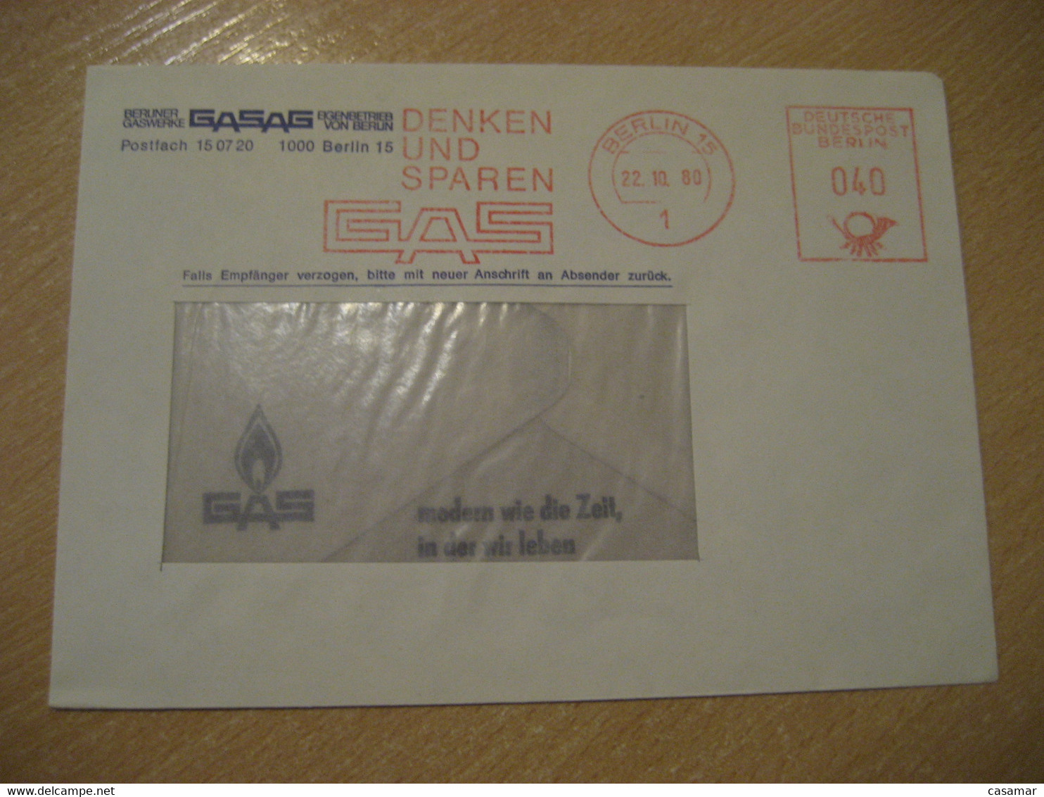 BERLIN 1980 Gas Denken Und Sparen Meter Mail Cancel Cover GERMANY Energy Energie - Gaz