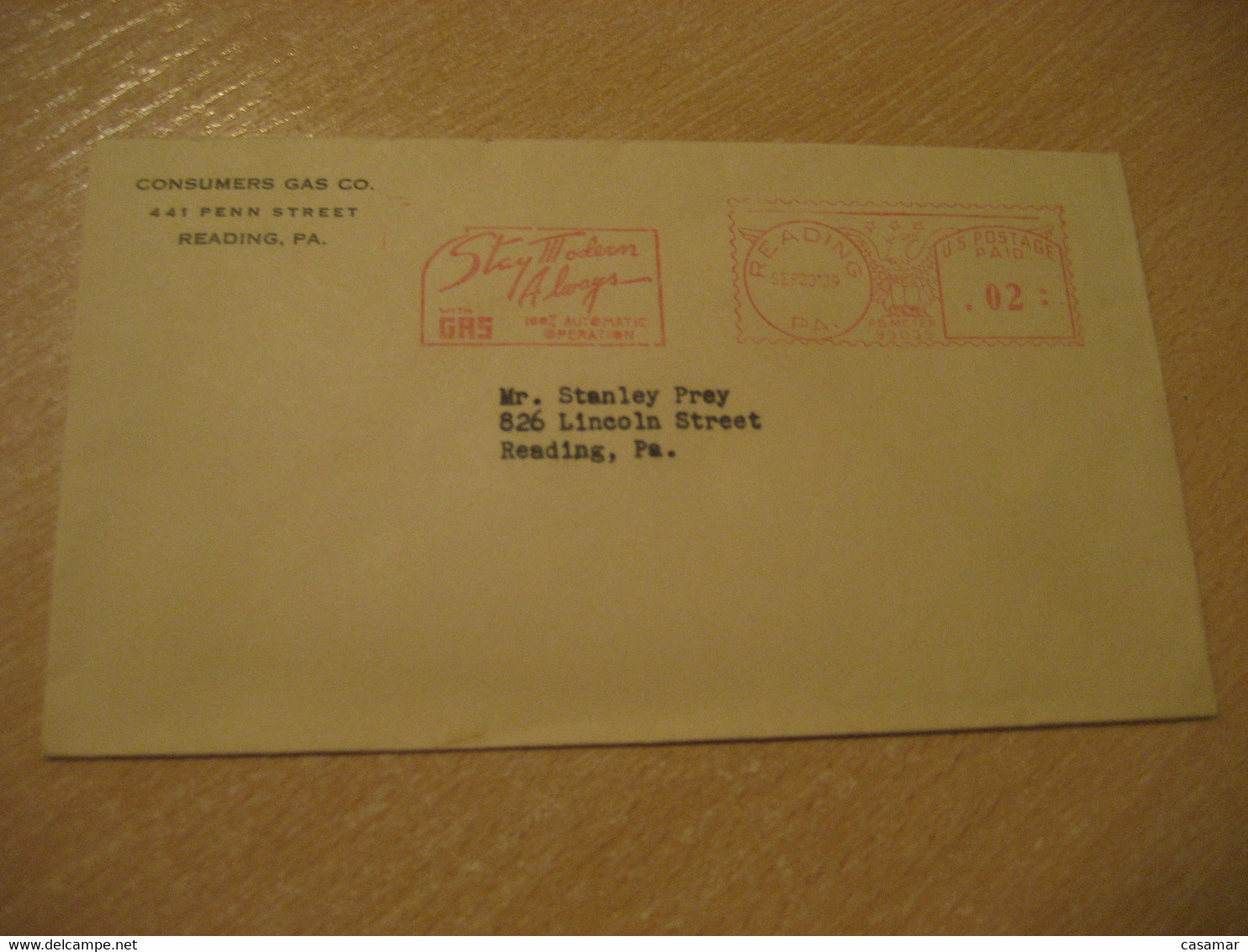 READING 1939 Consumers Gas Co. Modern With Gas Meter Mail Cancel Cover USA Energy Energie - Gas