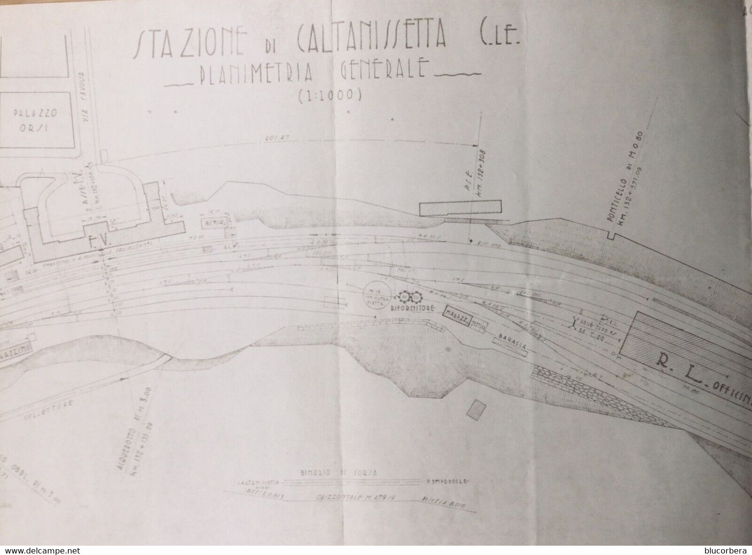 CALTANISSETTA 1937 STAZIONE CENTRALE PLANIMETRIA RARISSIMA CM 73 X 30 PARTICOLAREGGIATA!!!! - Travaux Publics