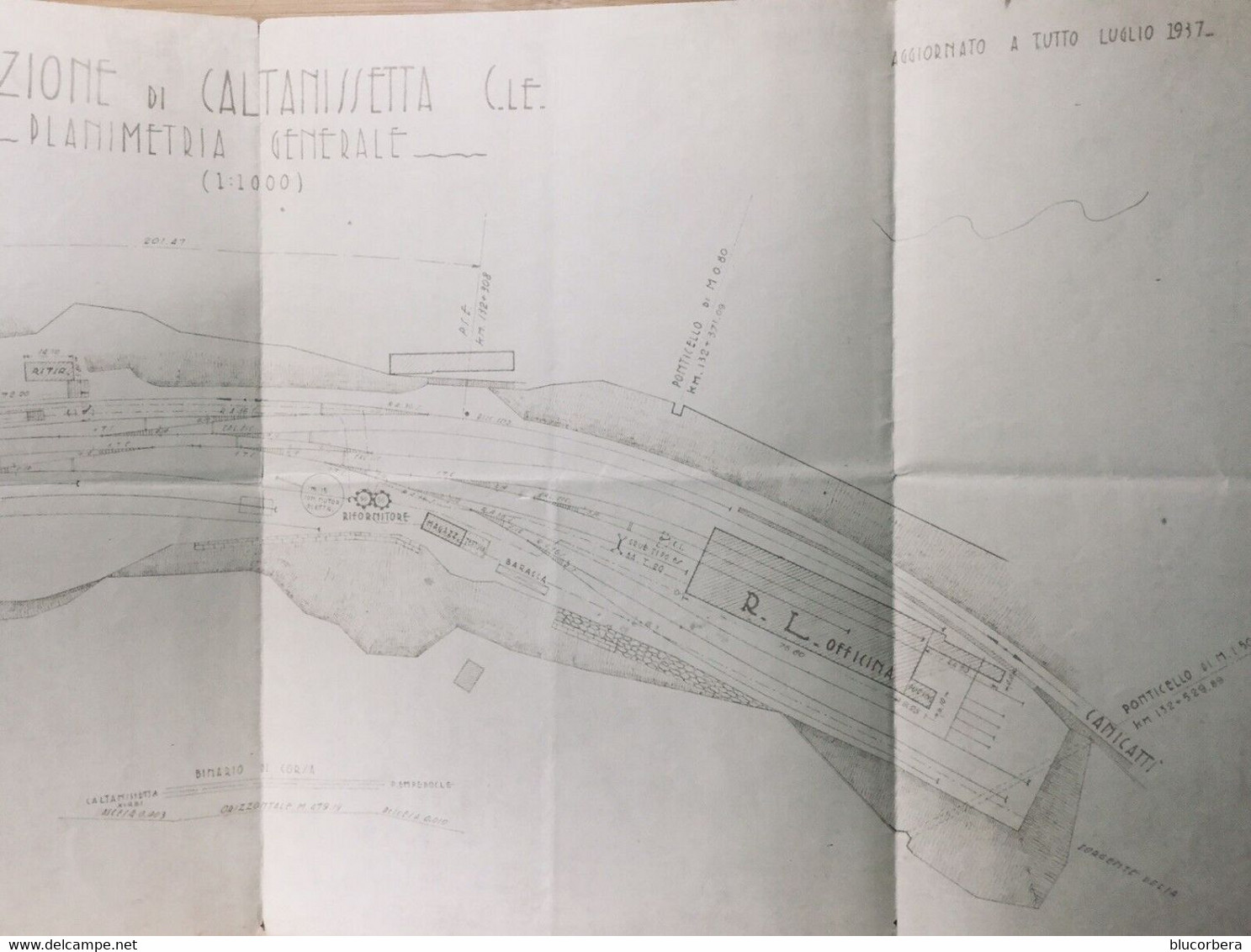 CALTANISSETTA 1937 STAZIONE CENTRALE PLANIMETRIA RARISSIMA CM 73 X 30 PARTICOLAREGGIATA!!!! - Opere Pubbliche