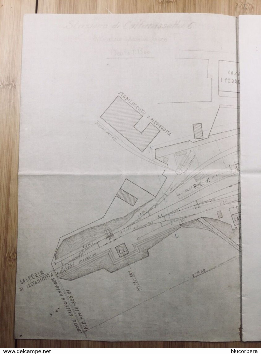 CALTANISSETTA 1937 STAZIONE CENTRALE PLANIMETRIA RARISSIMA CM 73 X 30 PARTICOLAREGGIATA!!!! - Publieke Werken