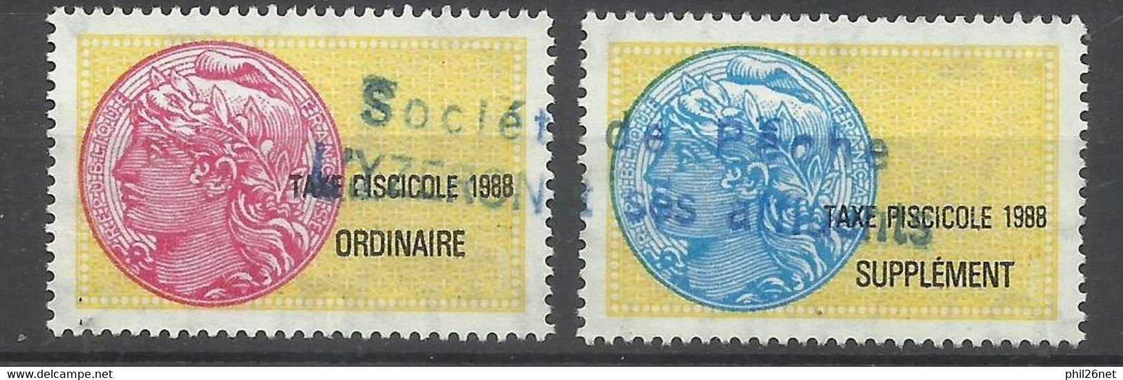 France   Fiscaux  Taxe Piscicole 1988 Ordinaire Et Supplément  Oblitérés   B/TB    Voir Scans  Soldé ! ! ! - Timbres