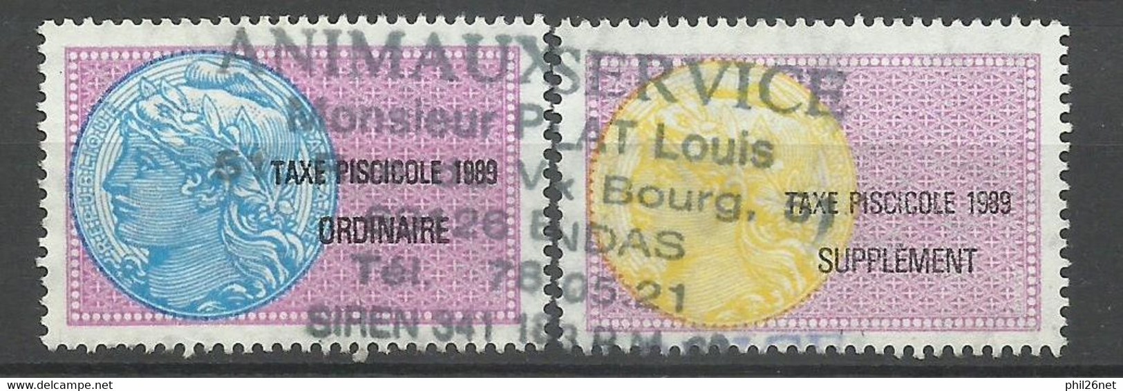 France   Fiscaux  Taxe Piscicole 1989 Ordinaire Et Supplément  Oblitérés   B/TB    Voir Scans  Soldé ! ! ! - Timbres