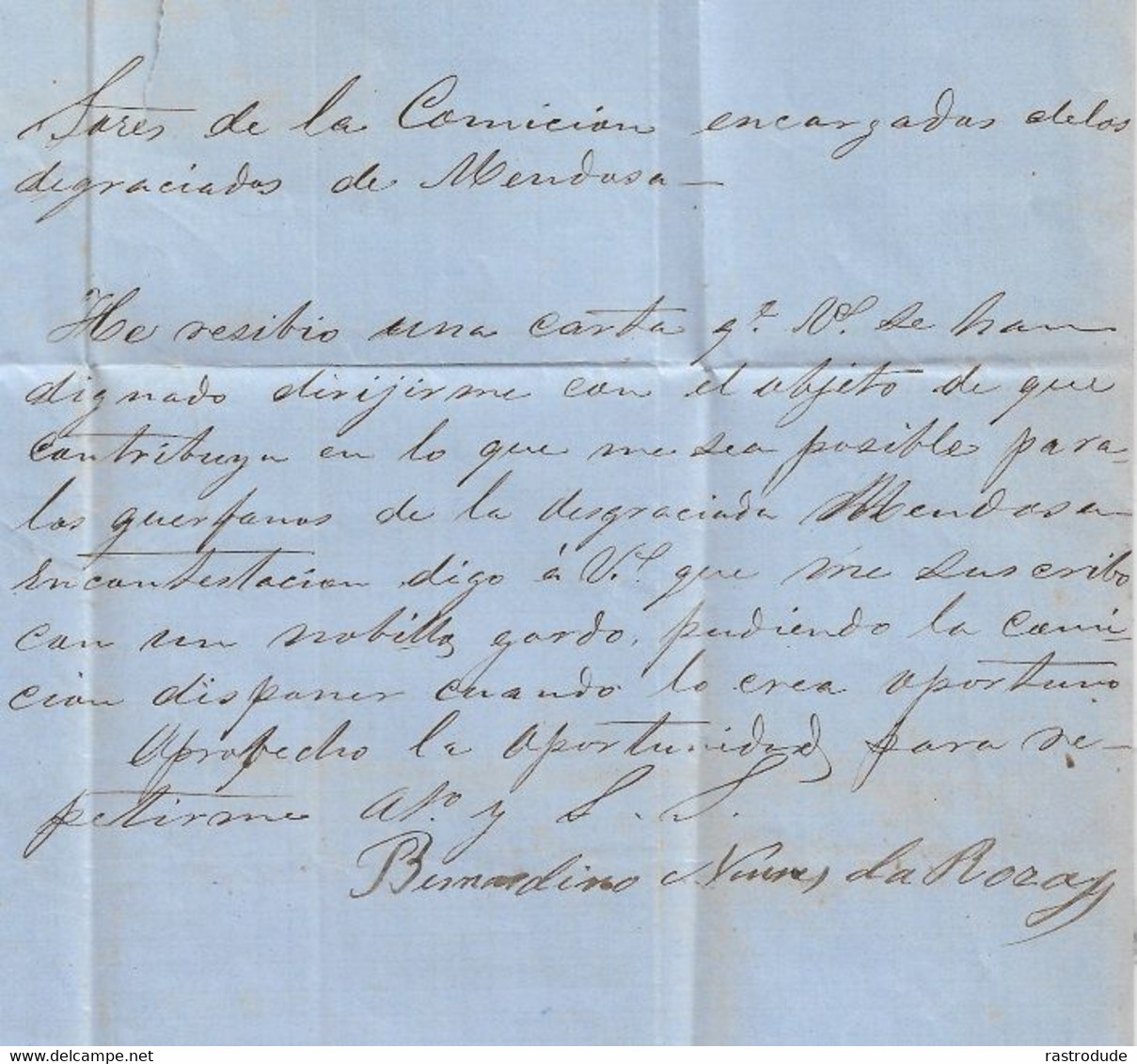 1861 RARE ARGENTINA STAMPLESS ENTIRE - MENDOZA (MENDONÇA) EARTHQUAKE TERREMOTO ERDBEBEN TREMBLEMENT DE TERRE - Prefilatelia