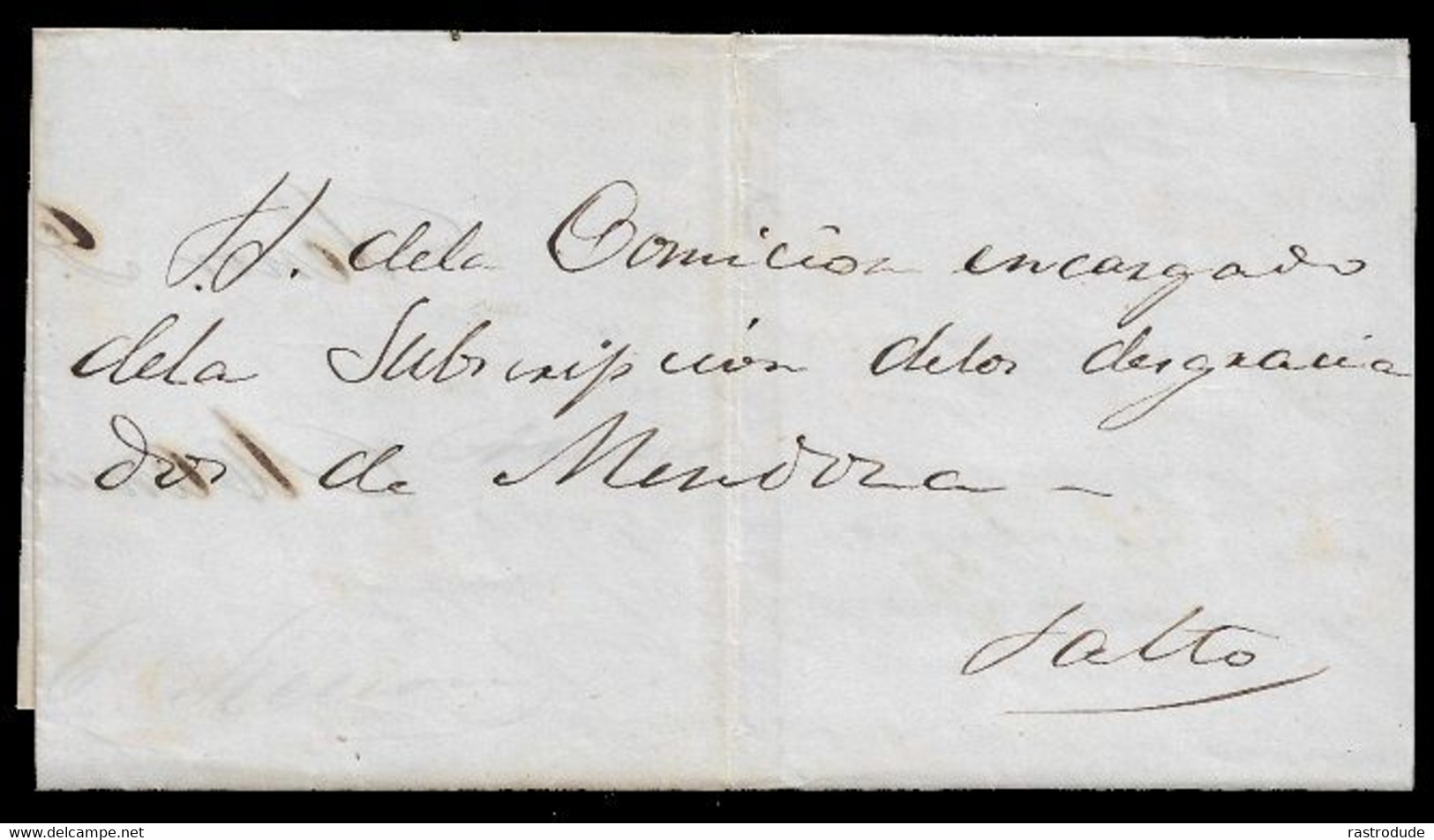 1861 RARE ARGENTINA STAMPLESS ENTIRE - MENDOZA (MENDONÇA) EARTHQUAKE TERREMOTO ERDBEBEN TREMBLEMENT DE TERRE - Préphilatélie