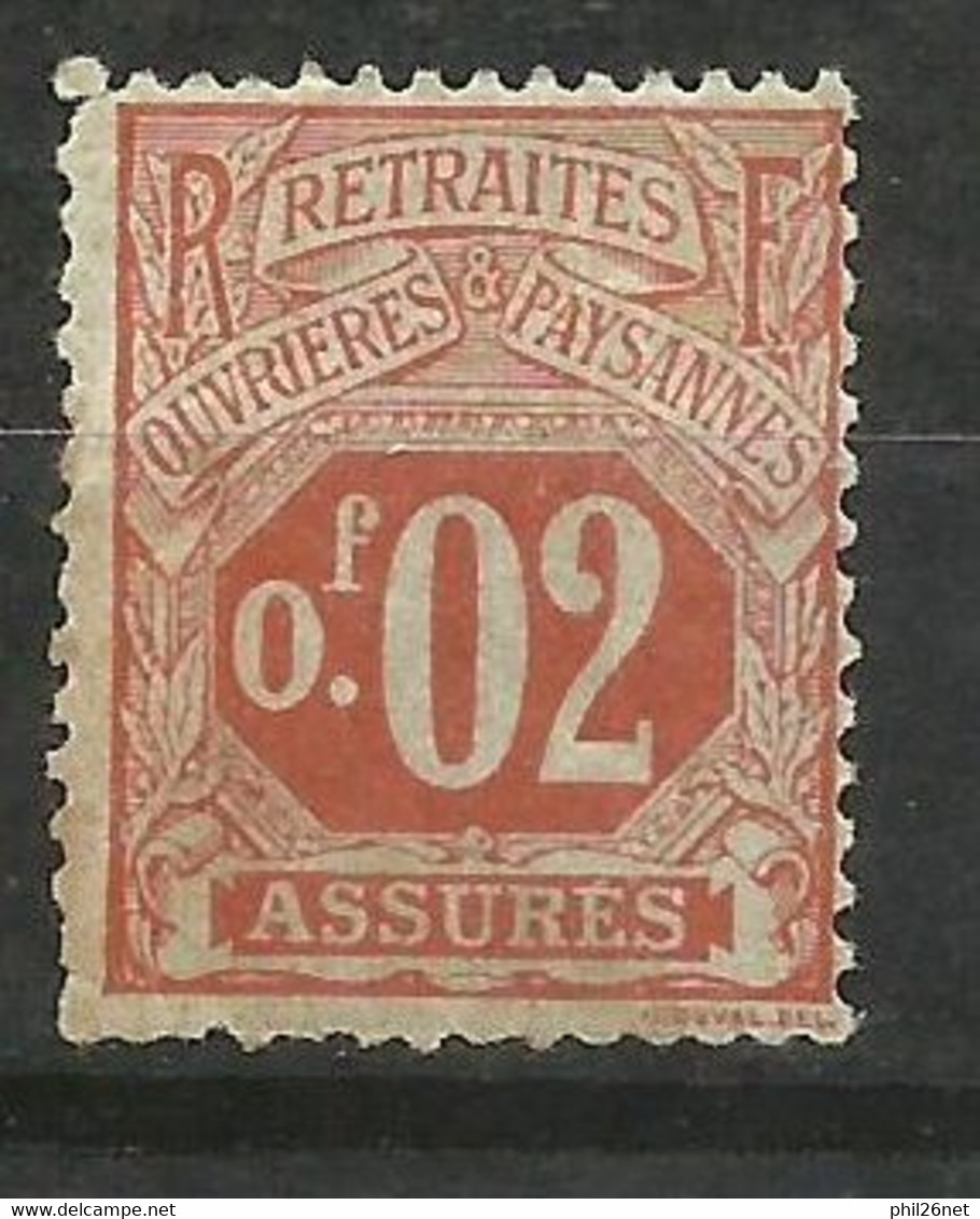 France  Sociaux Fiscaux Retraites Ouvrières Et Paysannes 1911   N°  3  "assurés  " Neuf *  B/TB Voir Scans  Soldé ! ! ! - Nuevos