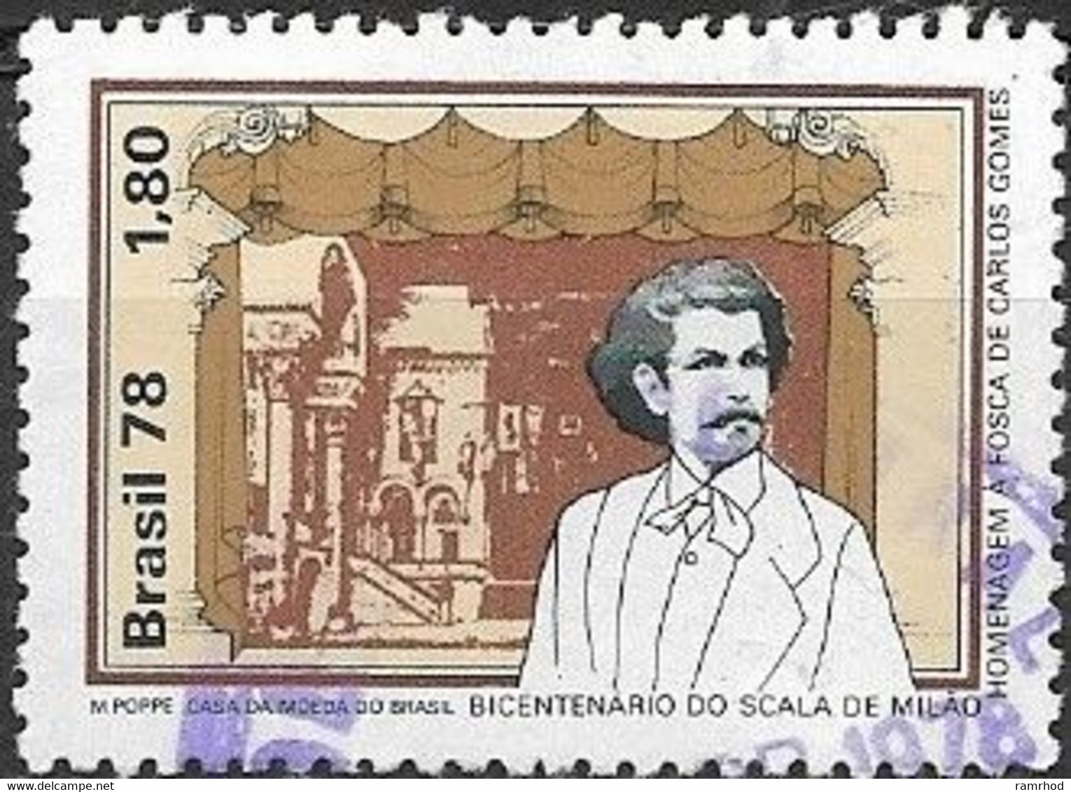 BRAZIL 1978 Bicentenary Of La Scala Opera House & Carlos Gomes Commem - 1cr80 Scene From Fosca & Carlos Gomes FU - Gebraucht