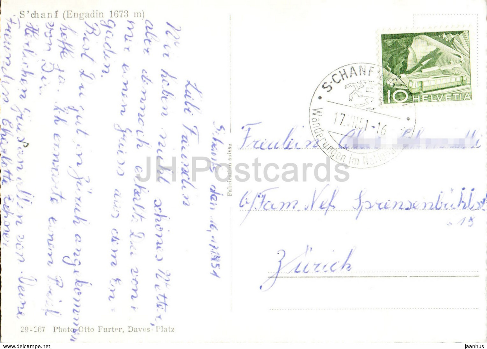 S'chanf - Engadin 1673 M - Old Postcard - 1951 - Switzerland - Used - S-chanf