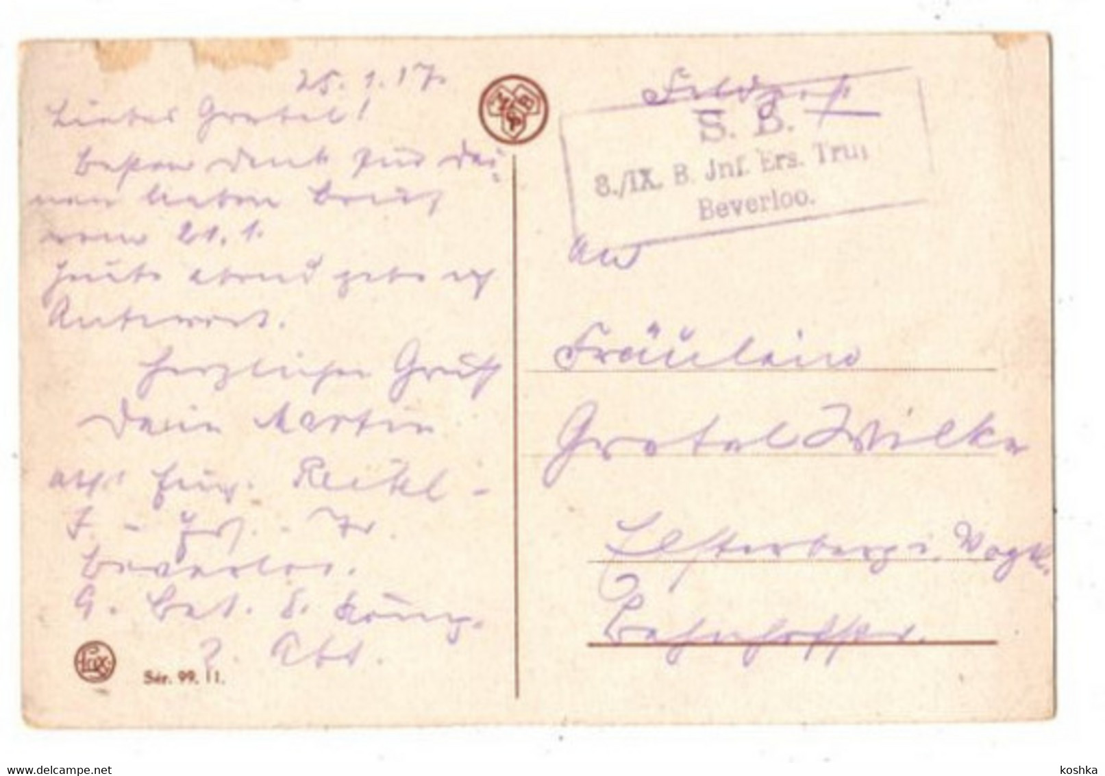 BEVERLOO - Post Und Kirche - FELDPOST 1917 - Stempel : S.B.  8./IX Inf. Ers;Truppen - Uitgave Lux Sér 99 . 11 - Leopoldsburg (Kamp Van Beverloo)