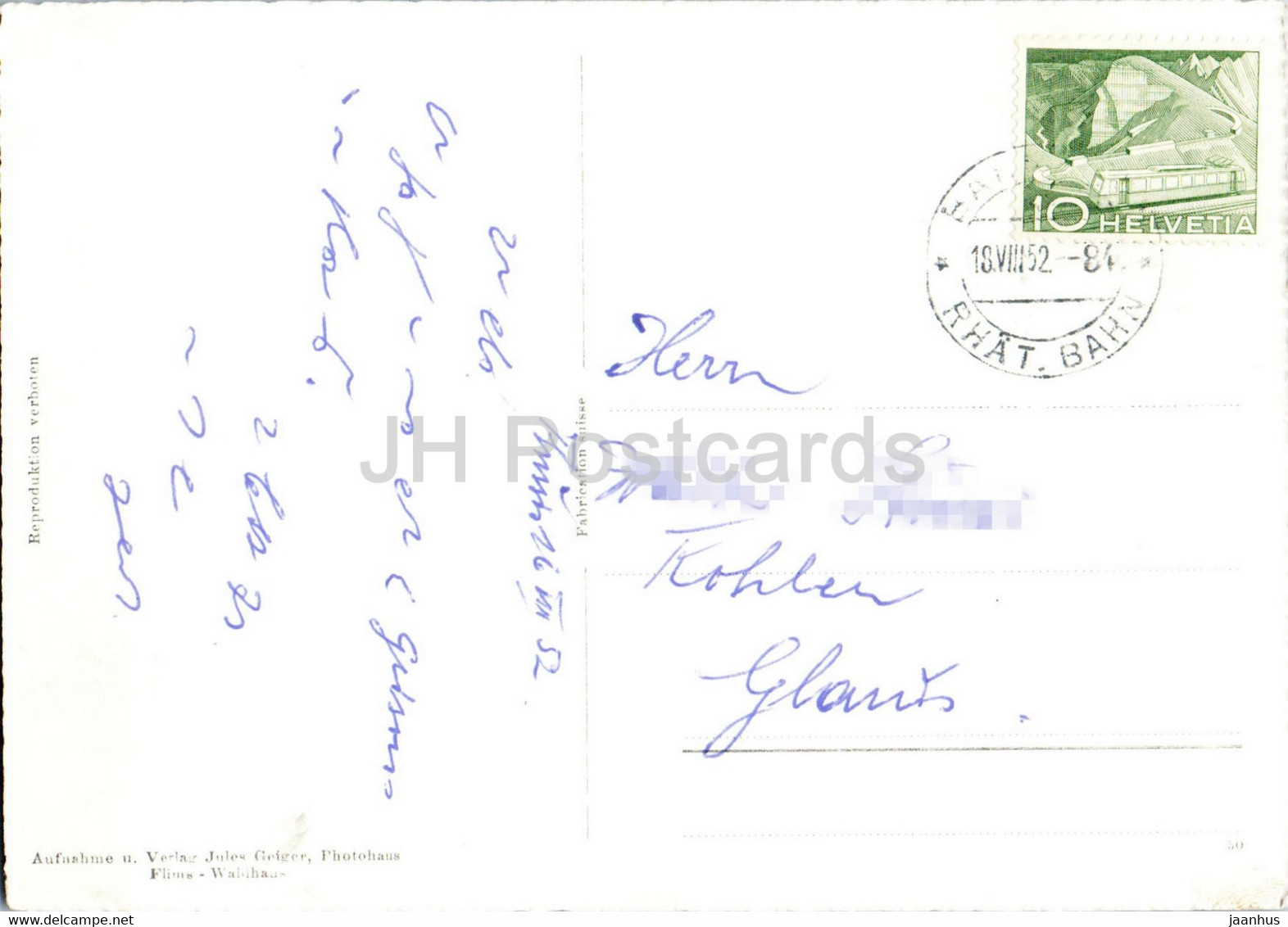 Thusis Mit Piz Beverin - 4182 - Old Postcard - 1952 - Switzerland - Used - Bever