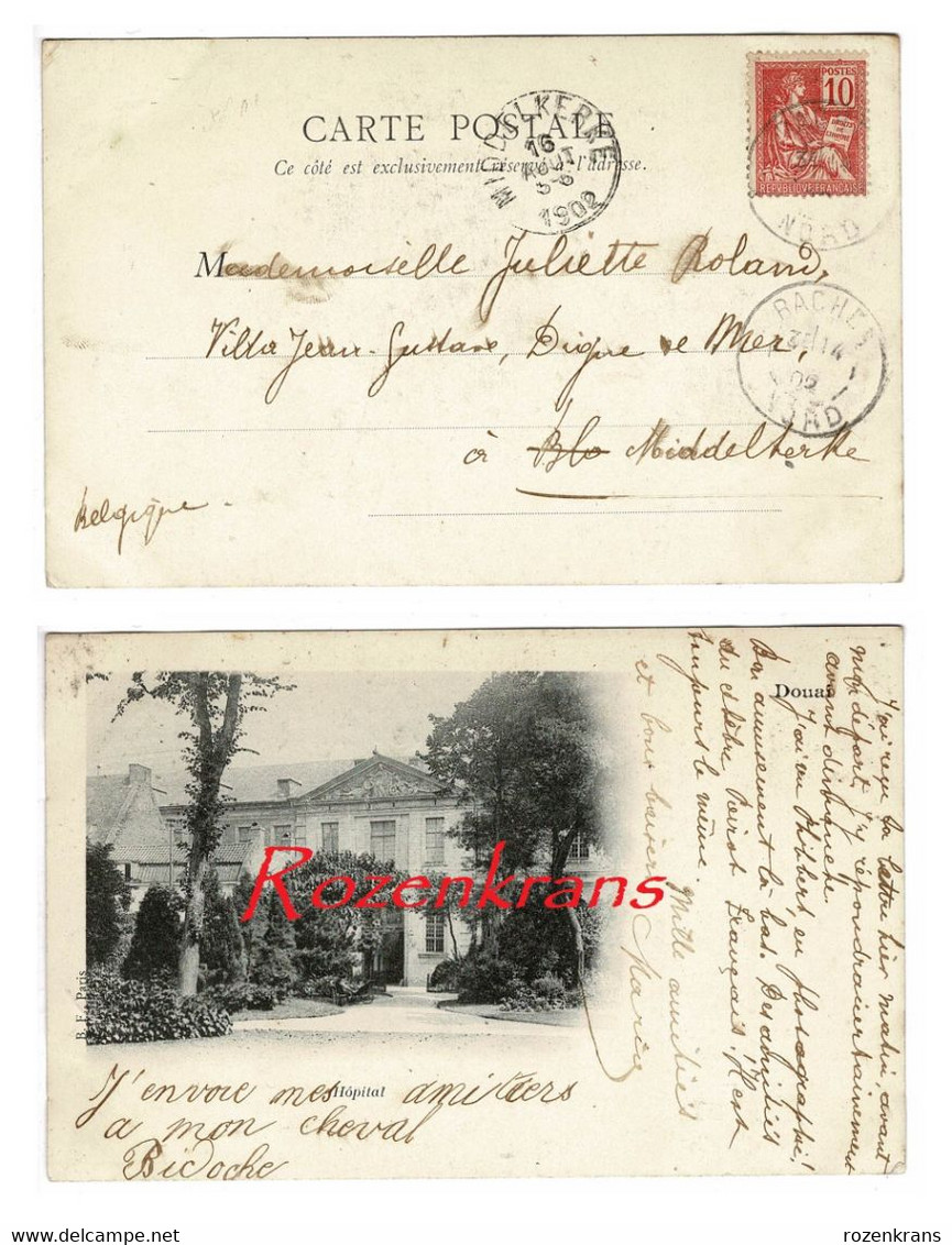 Stempel Cachet Middelkerke 1902 Belgique Obliteration CPA Douai France Republique Francaise Postes 10 - Landelijks Post