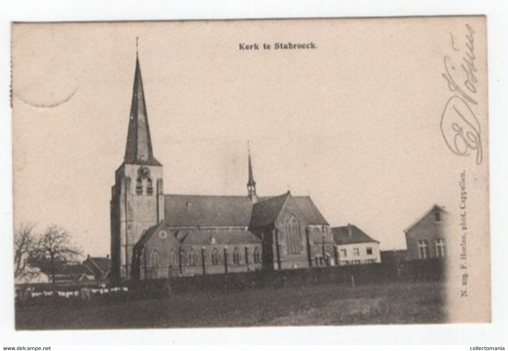 1 Oude Postkaart STABROECK   KERK   Anno 1908  Uitgever Hoelen  N°229 - Stabrök