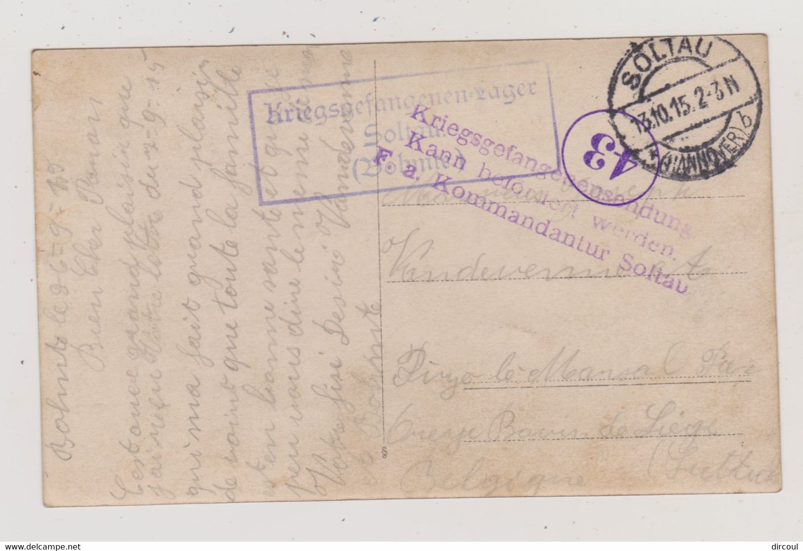 50911  Militaria     Prisonnier  Belge à  Soltau  Courrier Envoyé à  Fize  Le  Marsal  2  Scans  Cachet  Militaire - Crisnée