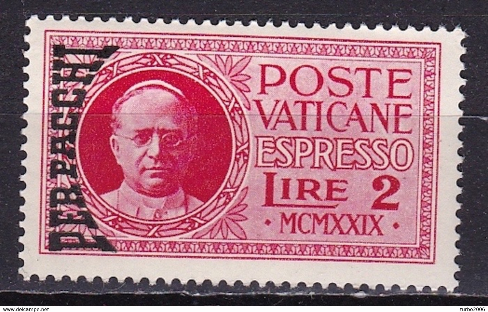 VATICAN CITY 1931 Pope Pius XI Express Parcelstamp 2 Lire Carmine With Overprint PER PACCHI Mi. P 14 MNH - Pacchi Postali