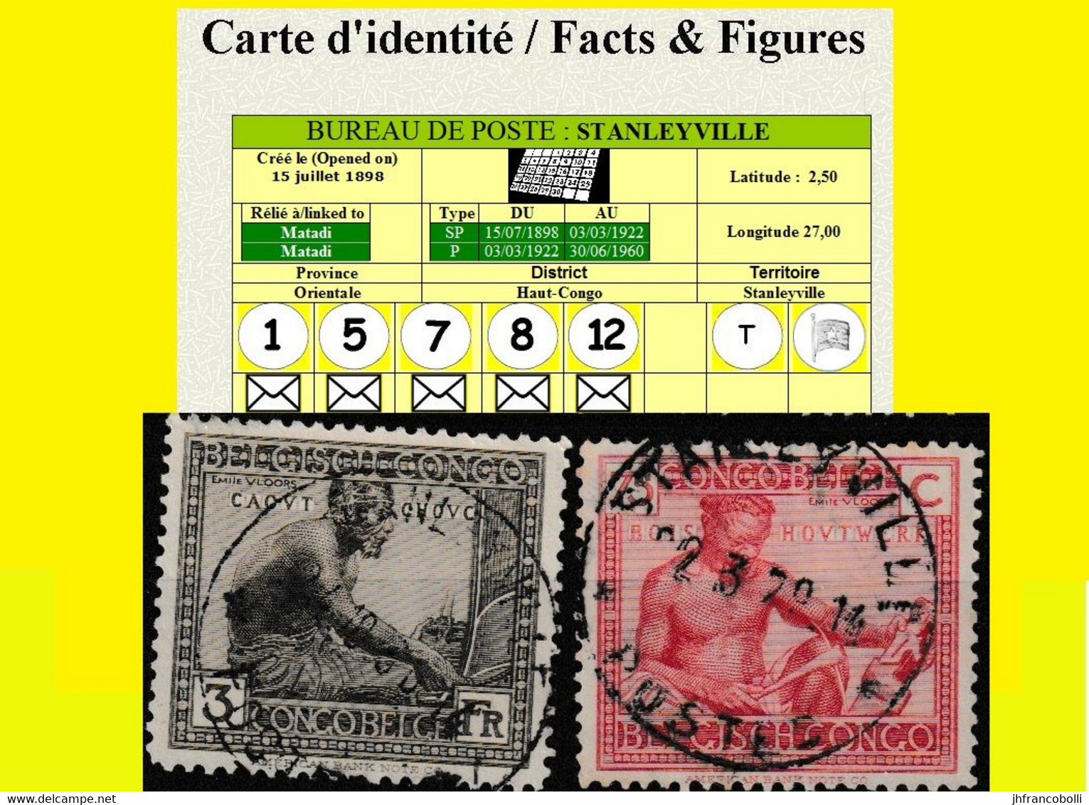 (°) CONGO BELGE / BELGIAN CONGO STANLEYVILLE CANCELATION ON COB 115+126 RUBBER + ROSE WOOD CARVING [ VLOORS -1+2- ] [A] - Errors & Oddities