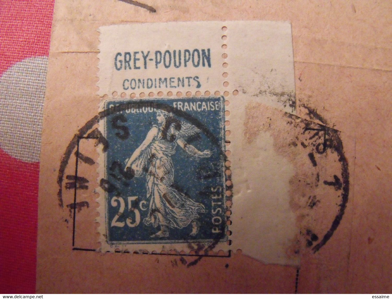 Lettre + Timbre Pub Publicitaire Semeuse 25c Bleu N° 140. Grey Poupon. Publicité Carnet Réclame - Cartas & Documentos