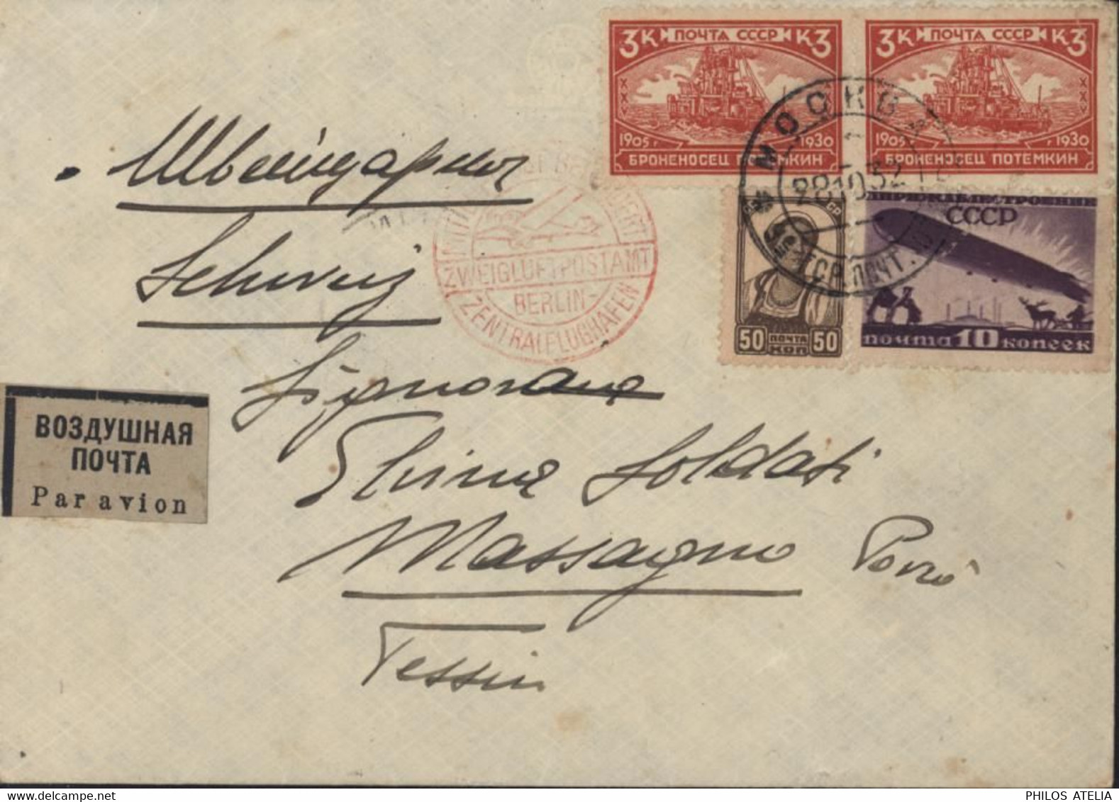 Russie YT 433 + 457 X2 + Poste Aérienne N°22A Moscou 28 10 1932 Cachet Zweigluftpostamt Berlin Zentralflughafen - Brieven En Documenten