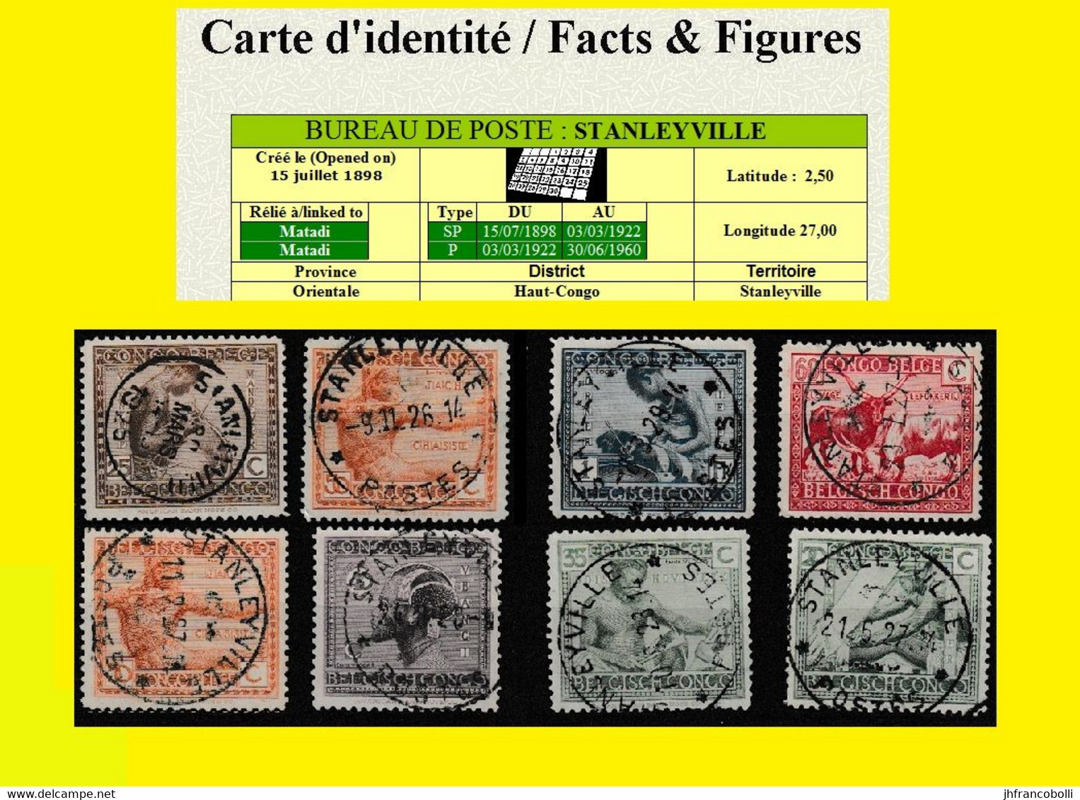 (°) CONGO BELGE / BELGIAN CONGO STANLEYVILLE CANCELATION ON [ VLOORS -1+2- ] 8 STAMPS WITH ROUND CANCELS [F] - Errors & Oddities