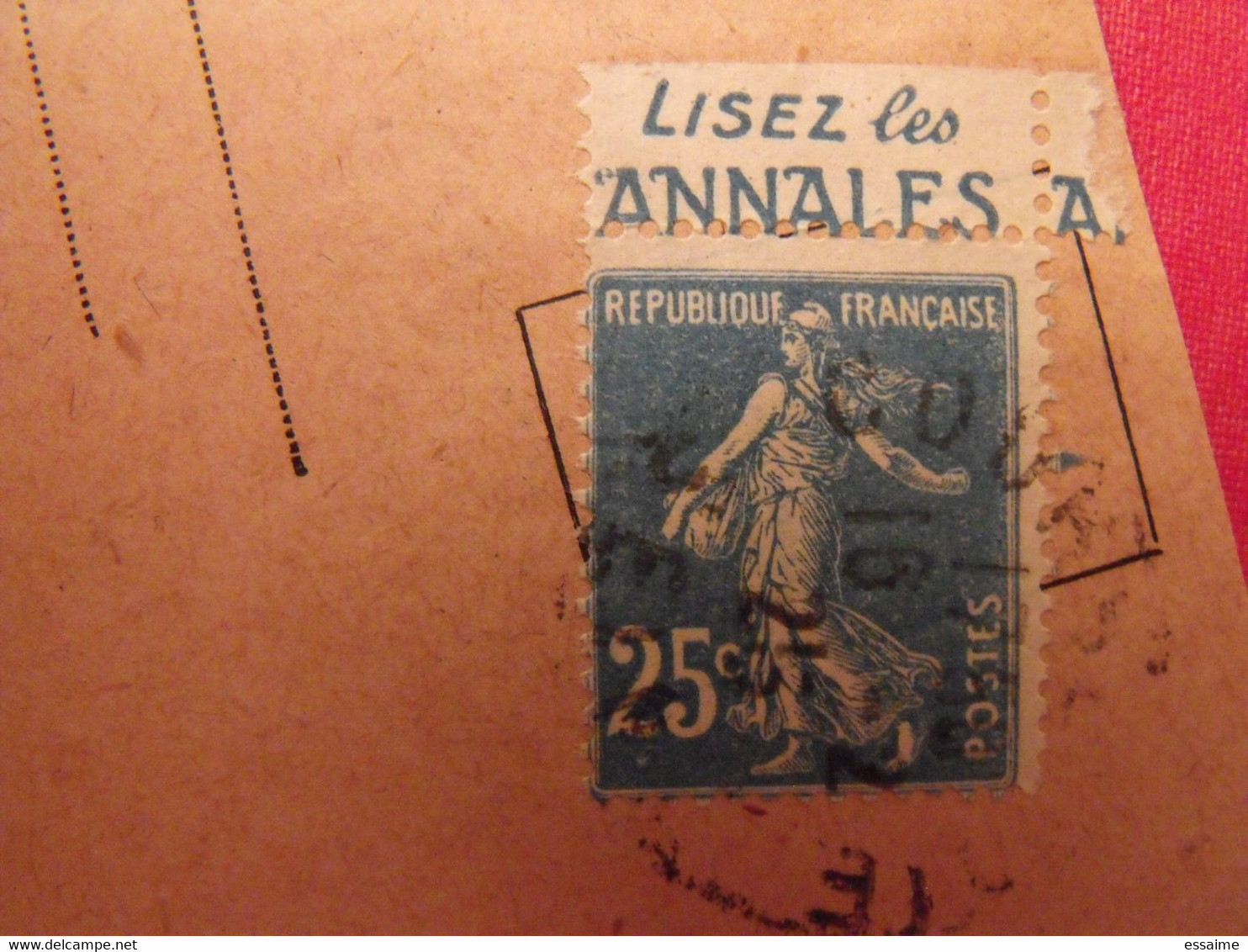 Lettre + Timbre Pub Publicitaire Semeuse 25c Bleu N° 140. Les Annales. Publicité Carnet Réclame - Storia Postale