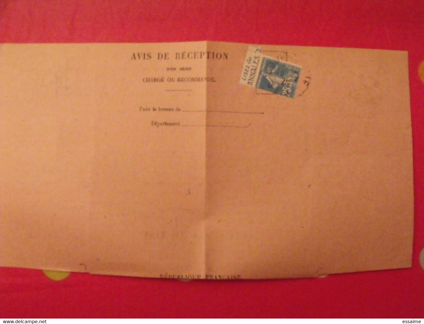 Lettre + Timbre Pub Publicitaire Semeuse 25c Bleu N° 140. Les Annales. Publicité Carnet Réclame - Lettres & Documents