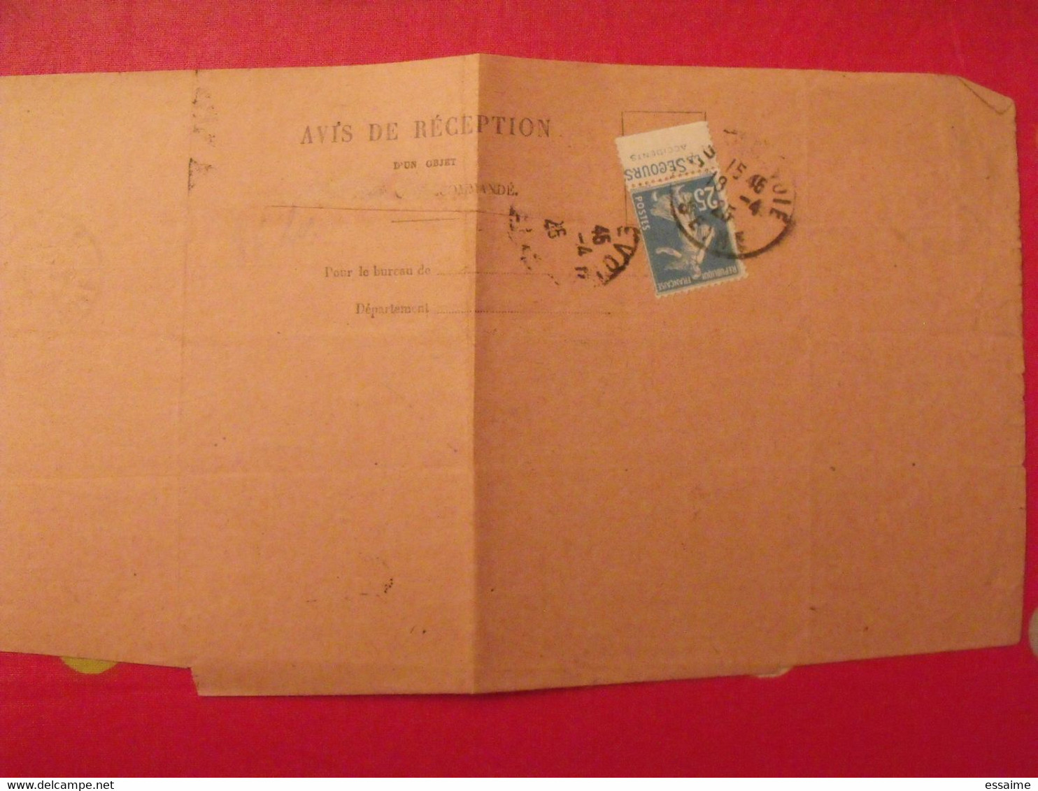 Lettre + Timbre Pub Publicitaire Semeuse 25c Bleu N° 140. Le Secours. Publicité Carnet Réclame - Lettres & Documents