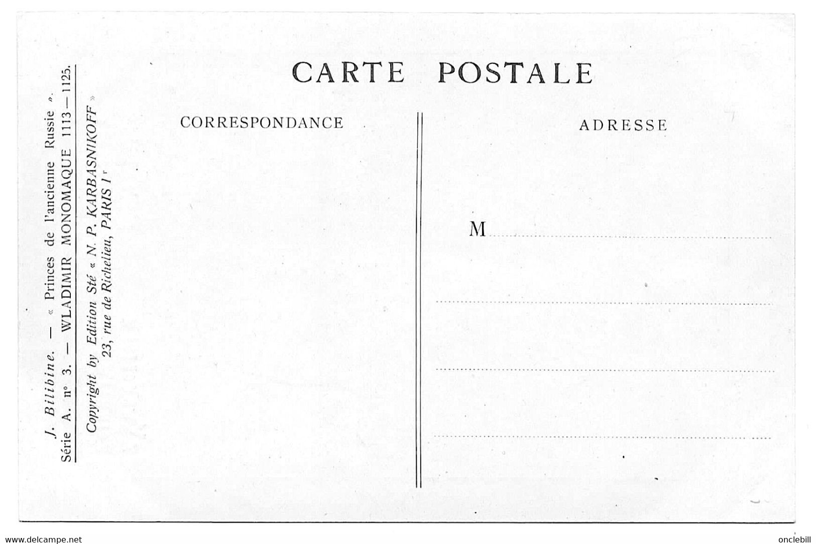 Bilibine Wladimir Monomaque Carte Postale  éditeur Karbasnikoff 1925  état Superbe - Bilibine