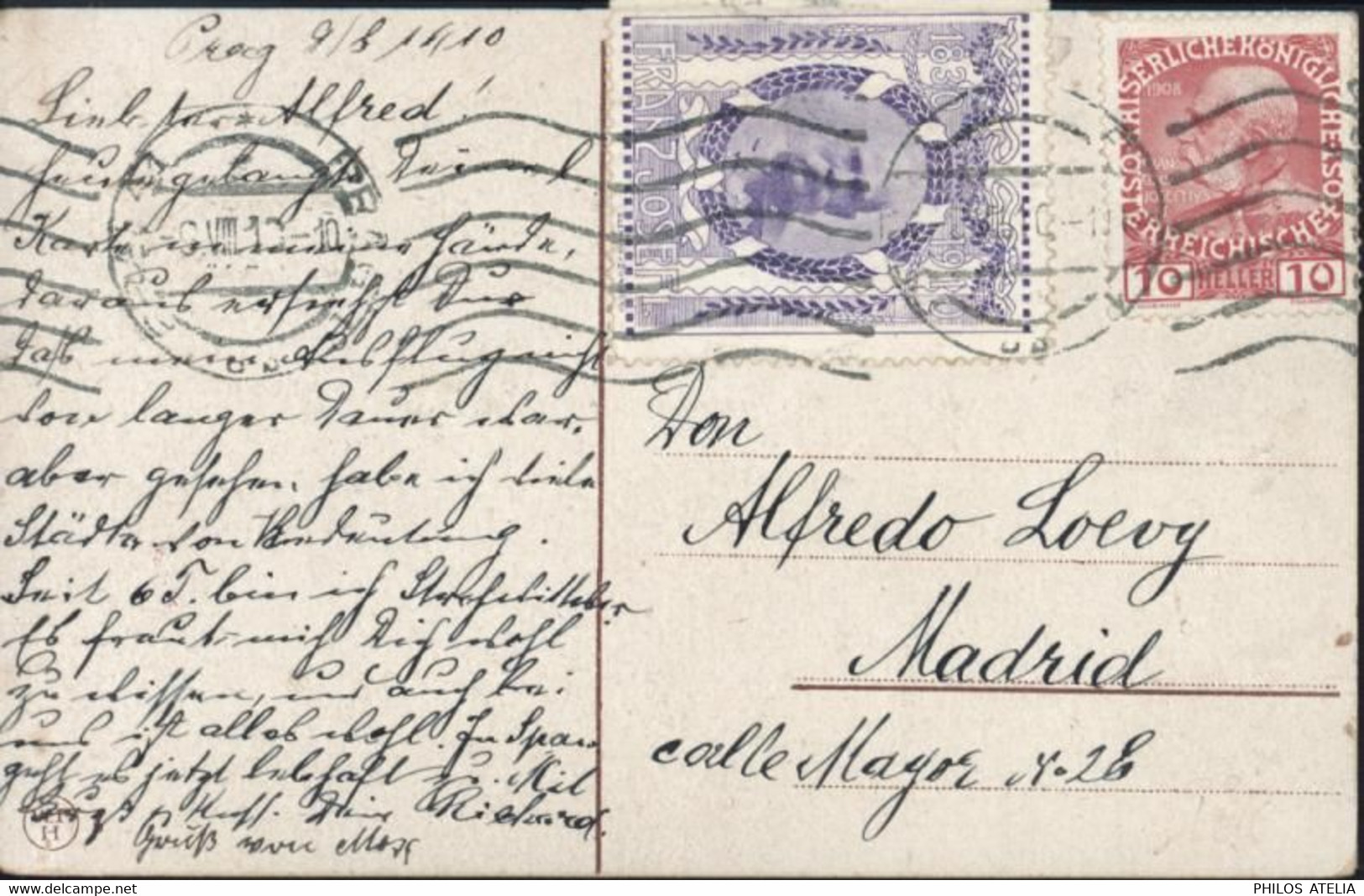 Tchécoslovaquie Occupation Autrichienne Autriche N°106 CAD Prag 9 VIII 10 Vignette François Joseph CP Hamburg - ...-1918 Prephilately