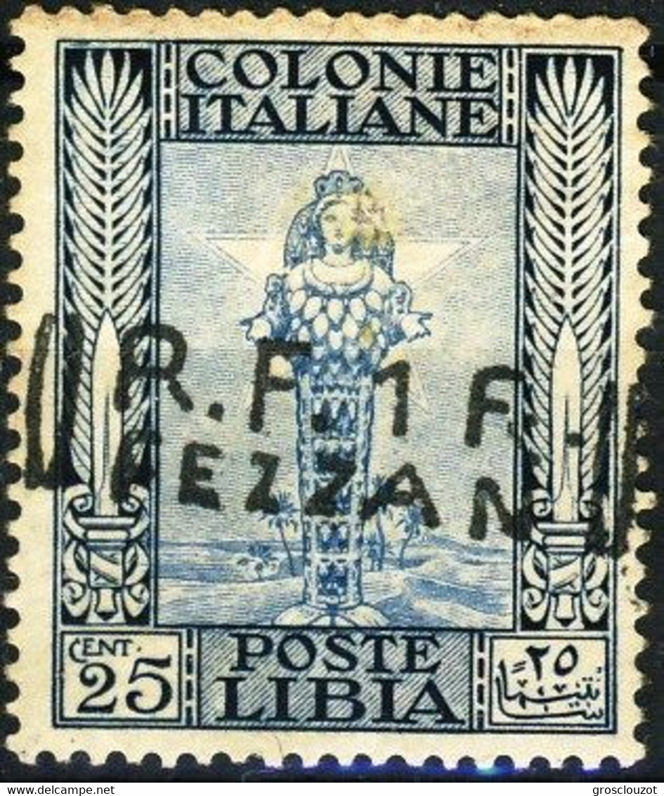 Fezzan 1943, Sassone N. 19, Fr. 1 Su C. 25 Azzurro, *GOMLH Firme , Firme Raybaudi In Alto, G. Oliva Sotto, Cat. € 5000 - Gebraucht