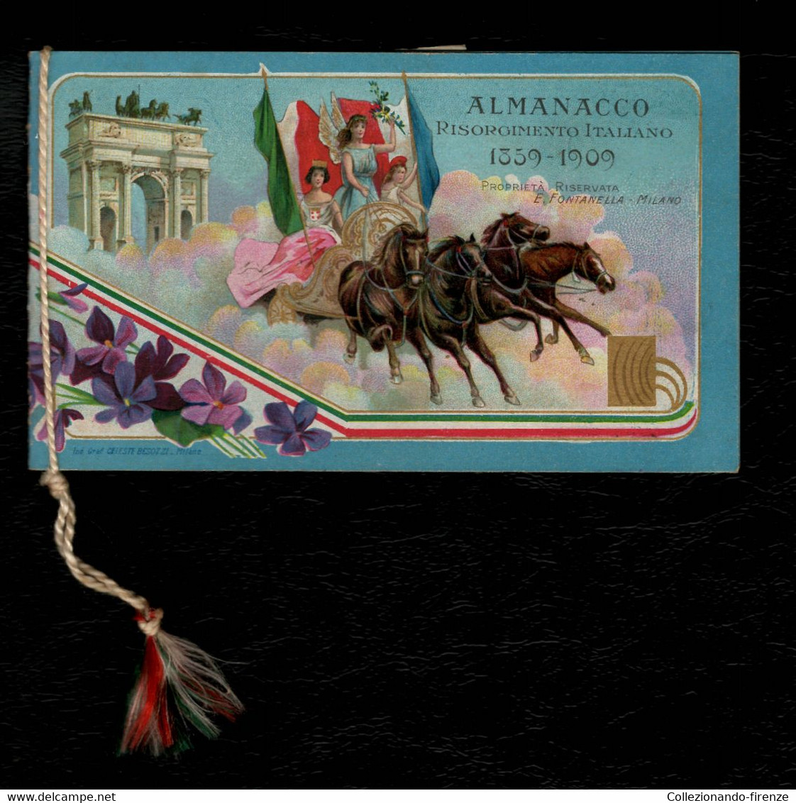 !SCONTI!  Calendarietto Almanacco 1909 Risorgimento Italiano - E. Fontanella Milano - Tamaño Pequeño : ...-1900