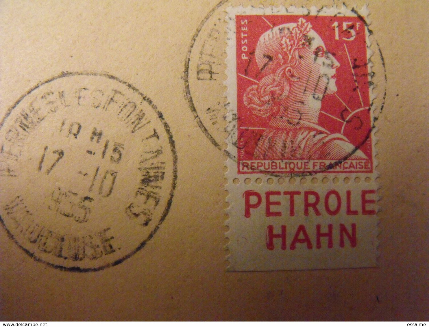 Carte Postale + Timbre Pub Publicitaire Muller 15 F N° 1011a. Pétrole Hahn. Publicité Carnet Réclame. - Lettres & Documents