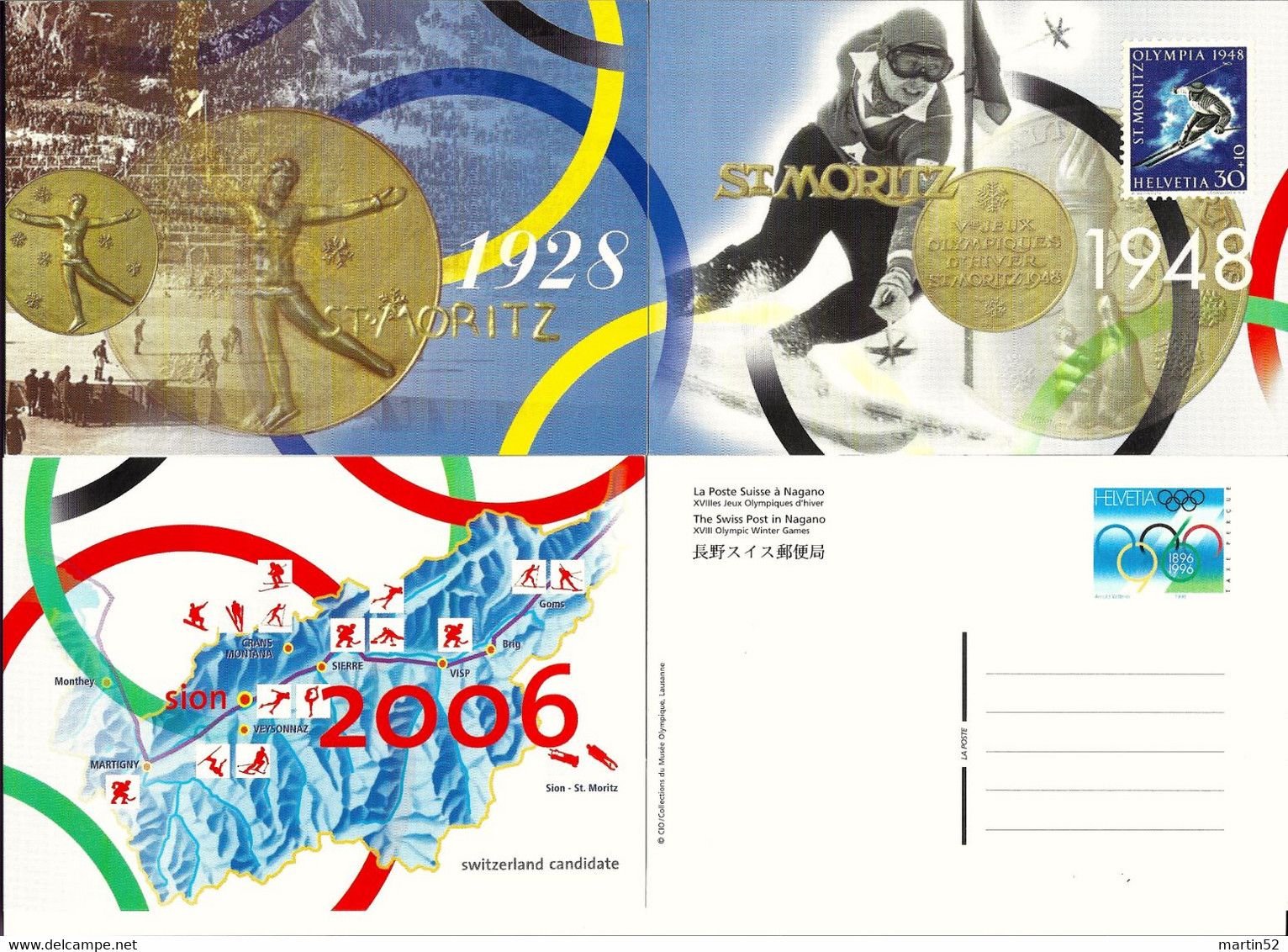 Schweiz Suisse 1998: "Olympia Nagano" Bild-PK 3er-Set  Jeu De 3 CP Illustrée  3 PPC Winter-Sport (Hockey  Ski - Skating) - Invierno 1998: Nagano