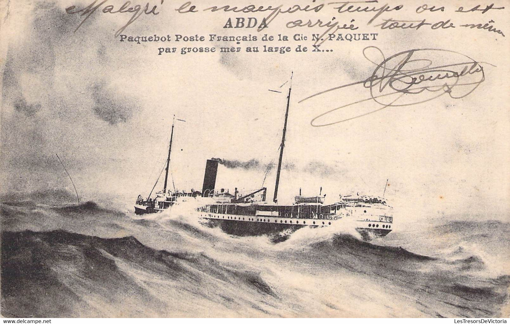 CPA Transport - Bateau - Abda - Paquebot Poste Française De La Cie N. Paquet Par Grosse Mer Au Large De X... - Paquebote