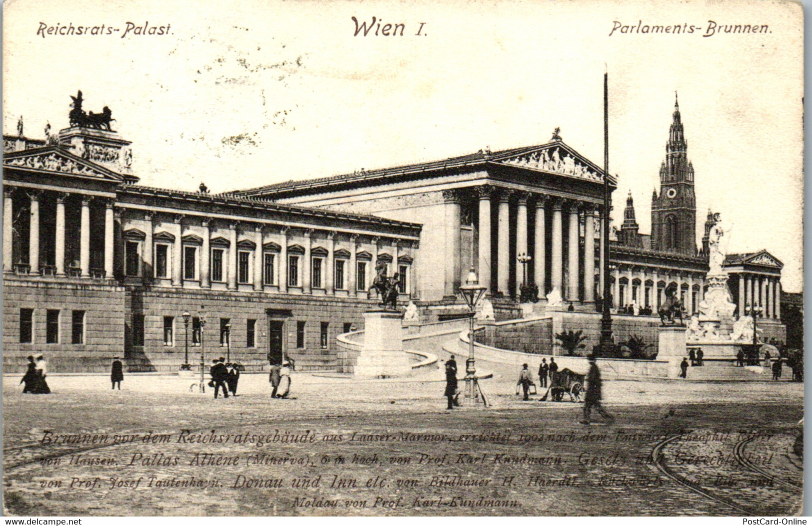 39669 - Wien - Wien I , Reichsrats Palast , Parlaments Brunnen - Gelaufen 1910 - Ringstrasse