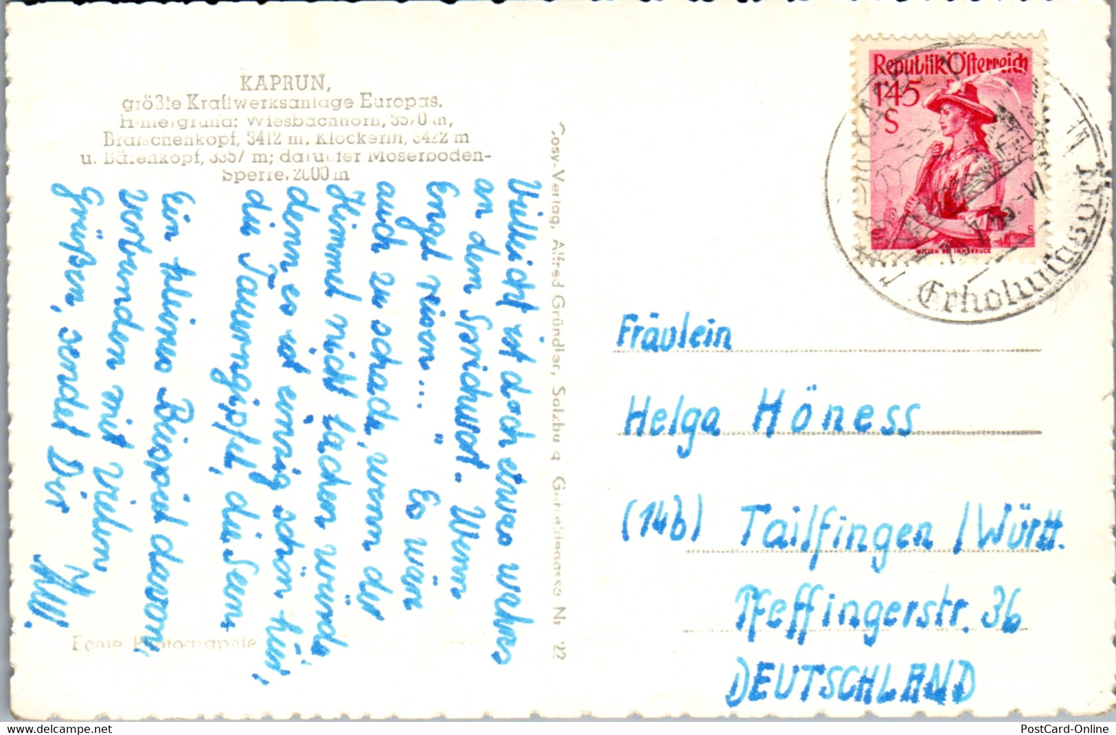 39843 - Salzburg - Kaprun , Limbergsperre Mit Stausee Wasserfallboden - Gelaufen 1955 - Kaprun