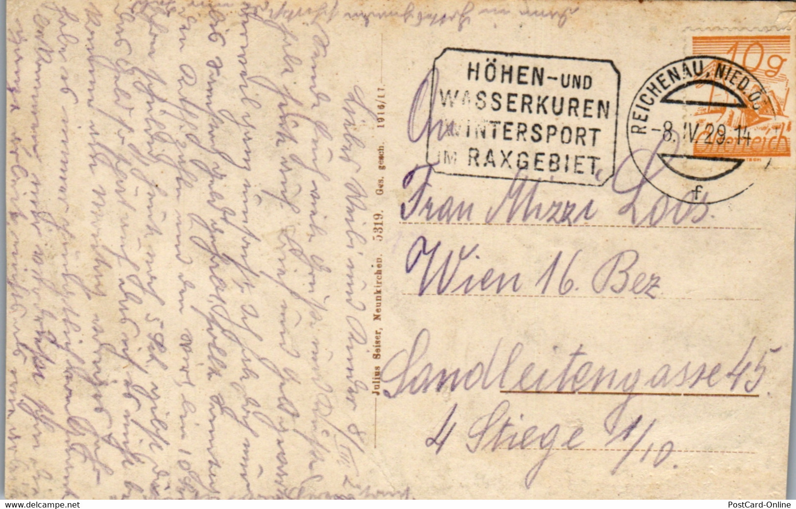 39896 - Niederösterreich - Hirschwang , Schneeberg - Gelaufen 1929 - Raxgebiet