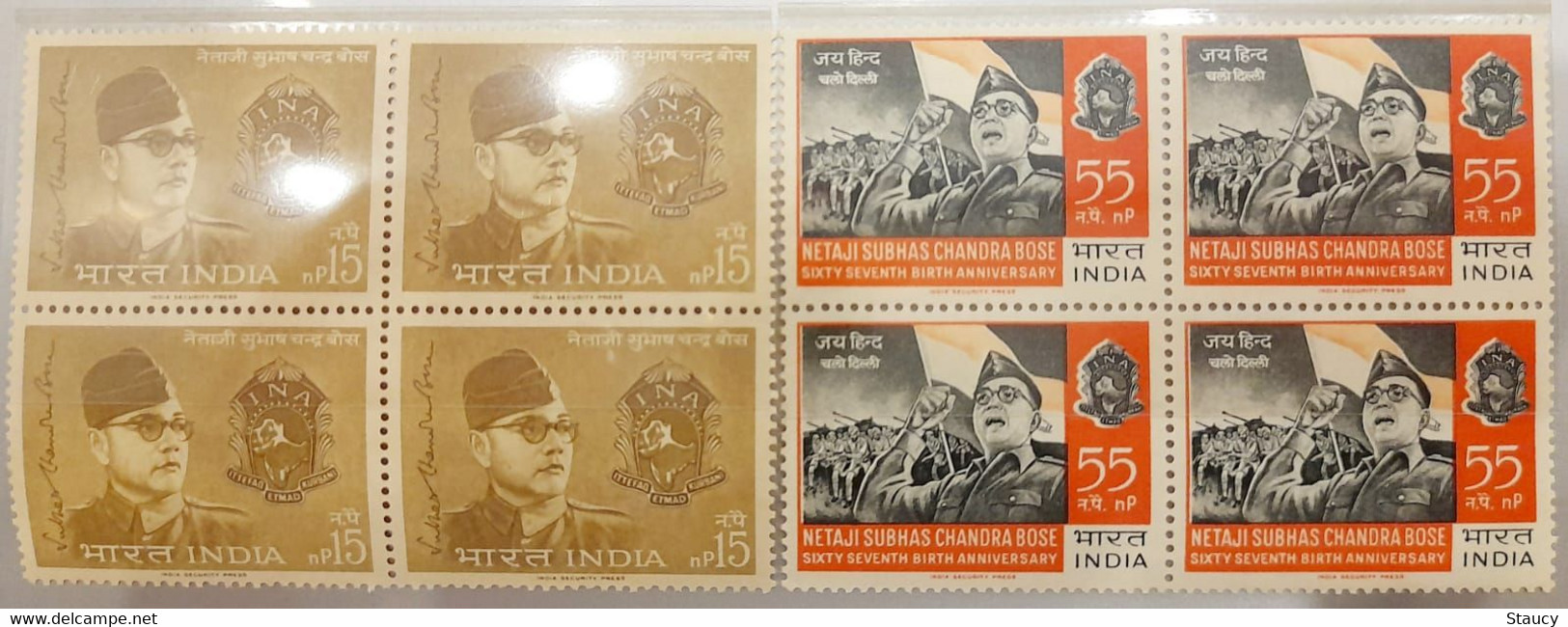 India 1964 NETAJI SUBHASH CHANDRA BOSE 2v SET BLOCK OF 4 MNH As Per Scan - Otros & Sin Clasificación