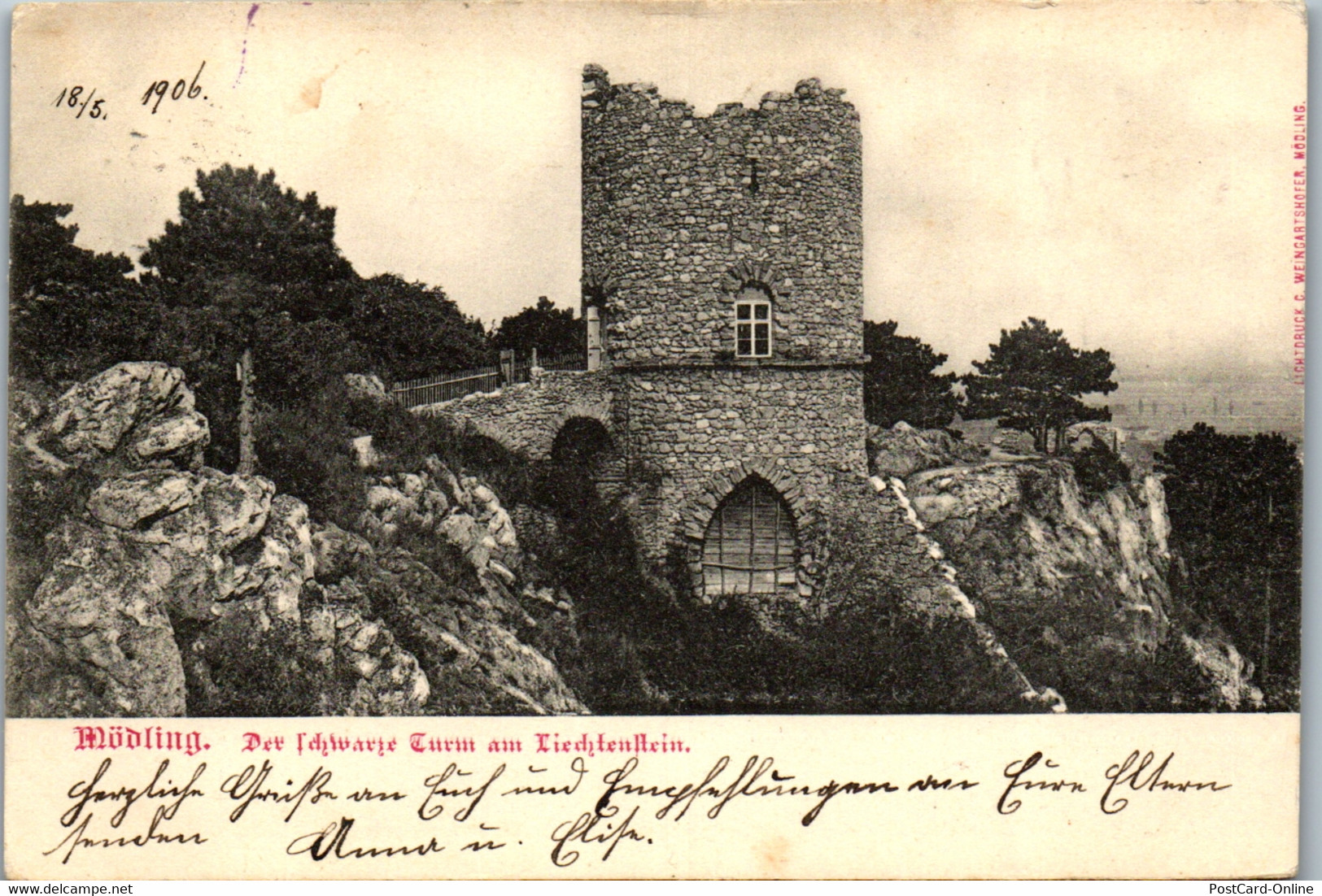 40077 - Niederösterreich - Mödling , Der Schwarze Turm Am Liechtenstein - Gelaufen 1906 - Mödling