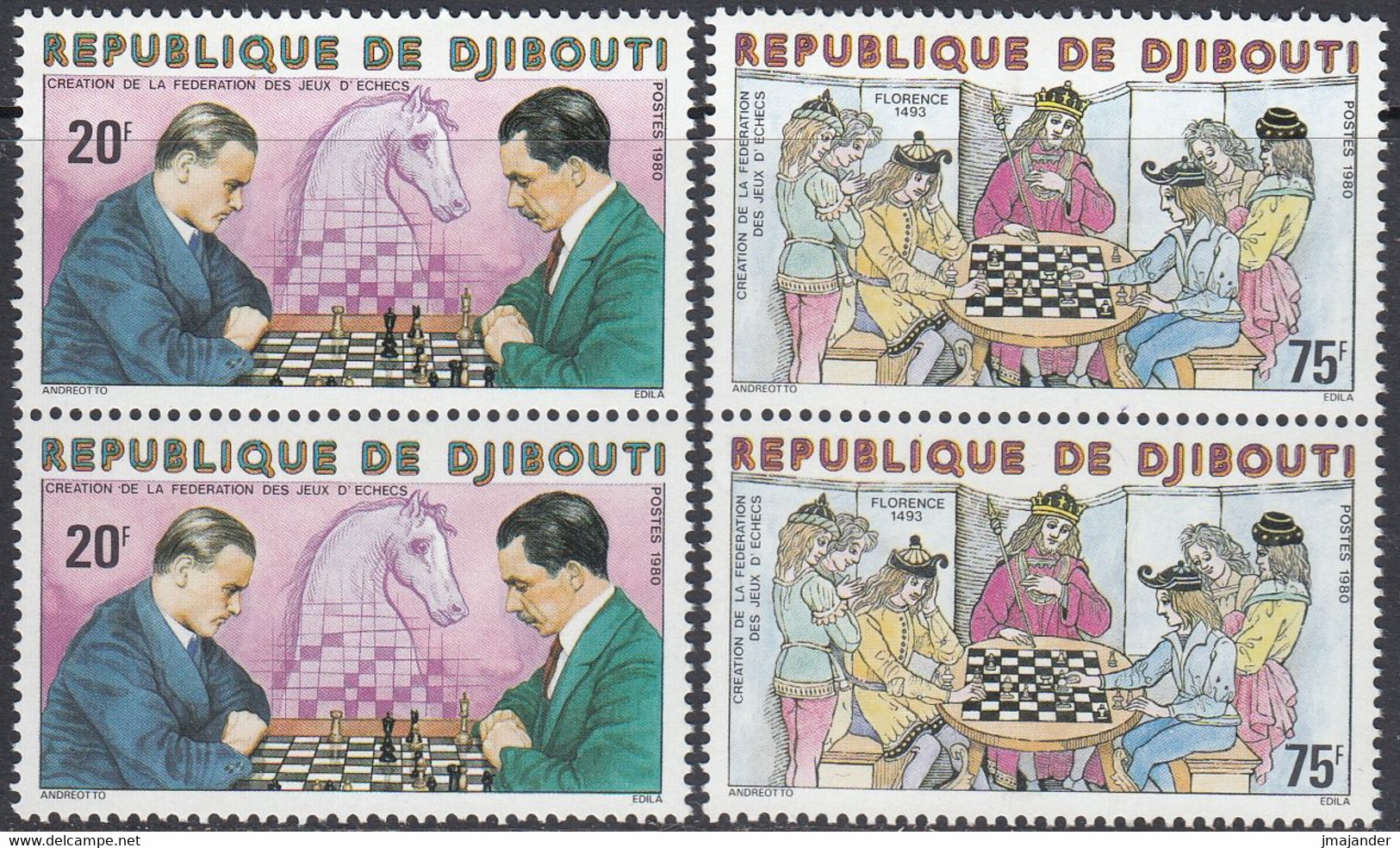 Djibouti 1980 - Founding Of International Chess Federation - Vertical Pairs 278-279 ** MNH - Djibouti (1977-...)