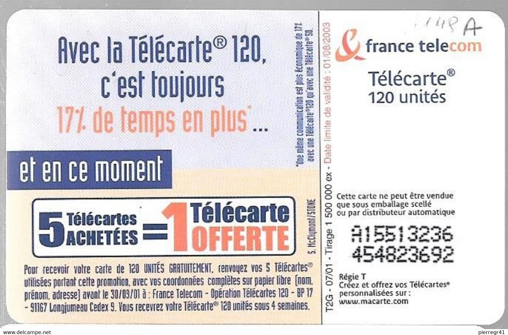 TC-PUBLIC-F1148A-120U-SO6-07/01-PLUS DE TEMPS De PARLER Du PAYS-Utilisé-TBE - 2001