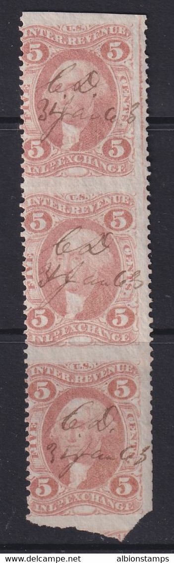 United States, Scott R27b, Vertical Used Strip Of Three - Revenues