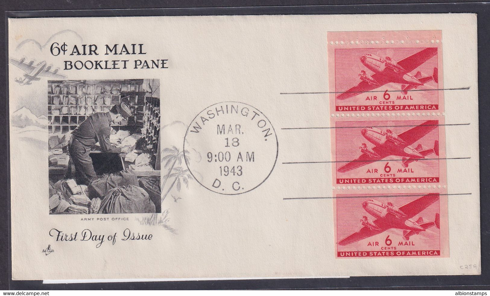 United States, Scott C25a, Booklet Pane 1943 First Day Cover With Cachet - 1941-1950