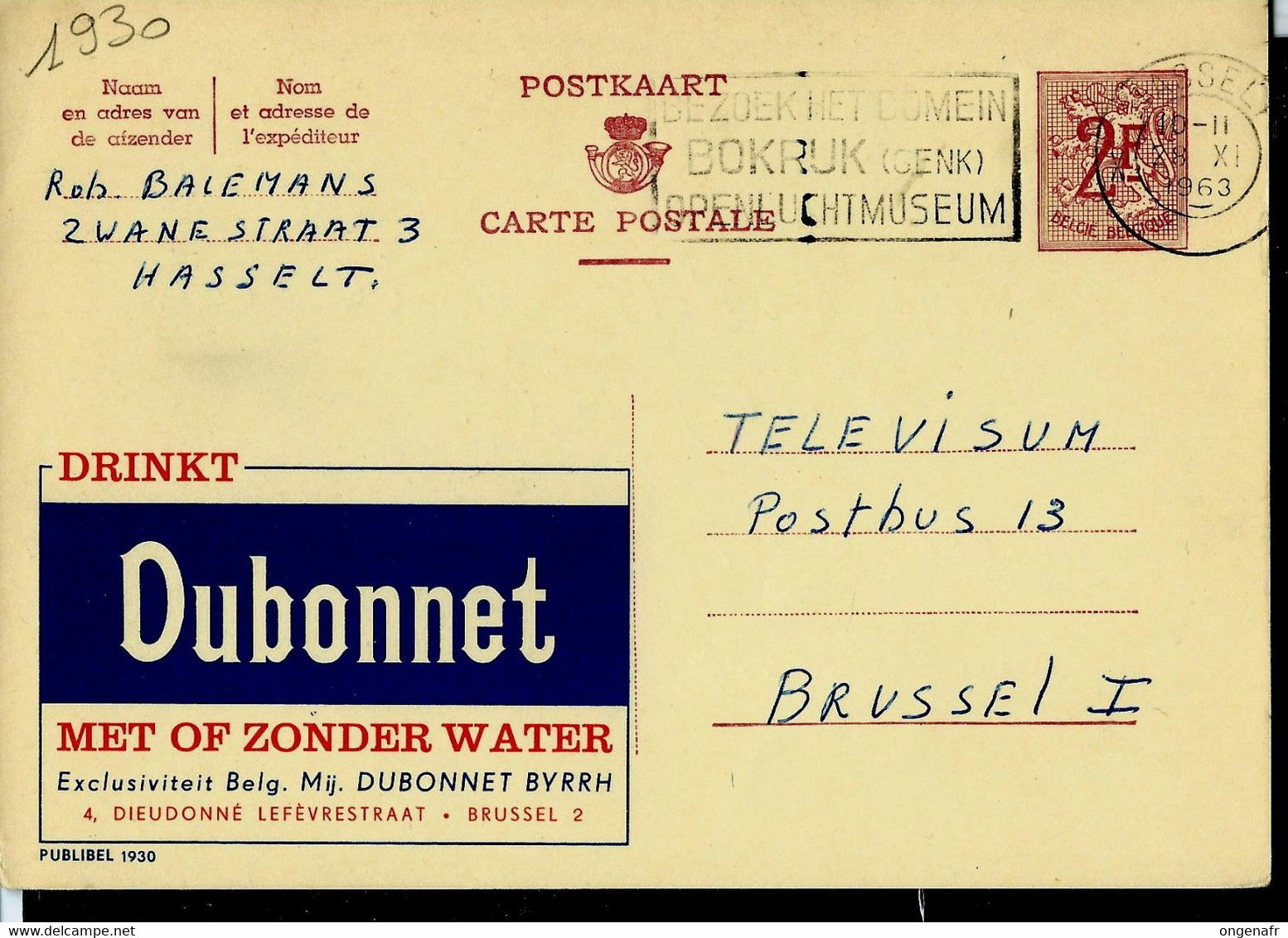 Publibel Obl. N° 1930  ( DUBONNET  - Buvez - Drinkt ) Obl. HASSELT 1963 - Publibels