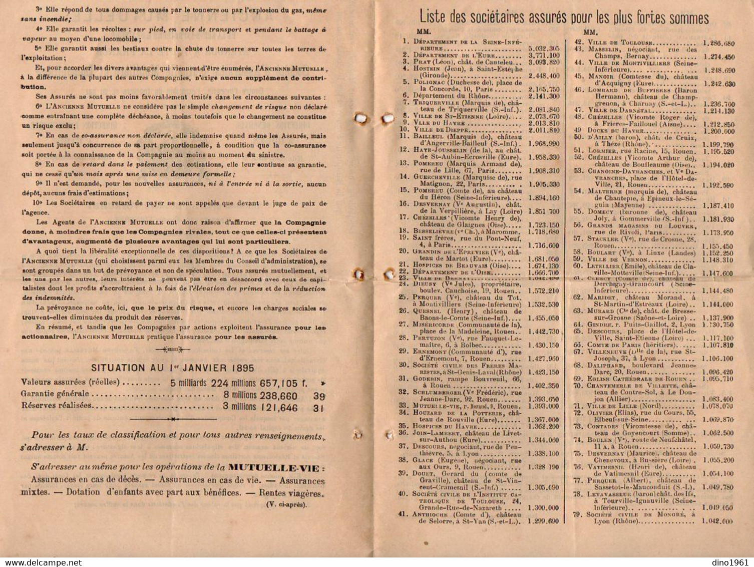 VP20.982 - ROUEN X PARIS - Document De La Sté D'Assurances ¨ ANCIENNE MUTUELLES ¨ Directeur Mr Edouard VOINCHET - Banque & Assurance