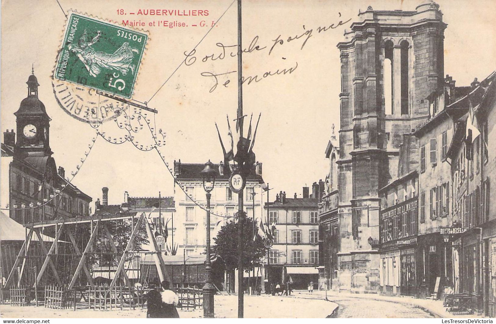 CPA France - Seine Saint Denis - Aubervilliers - La Maire Et L'Eglise - G. F. - Oblitérée Bar Le Duc 1908 - Aubervilliers