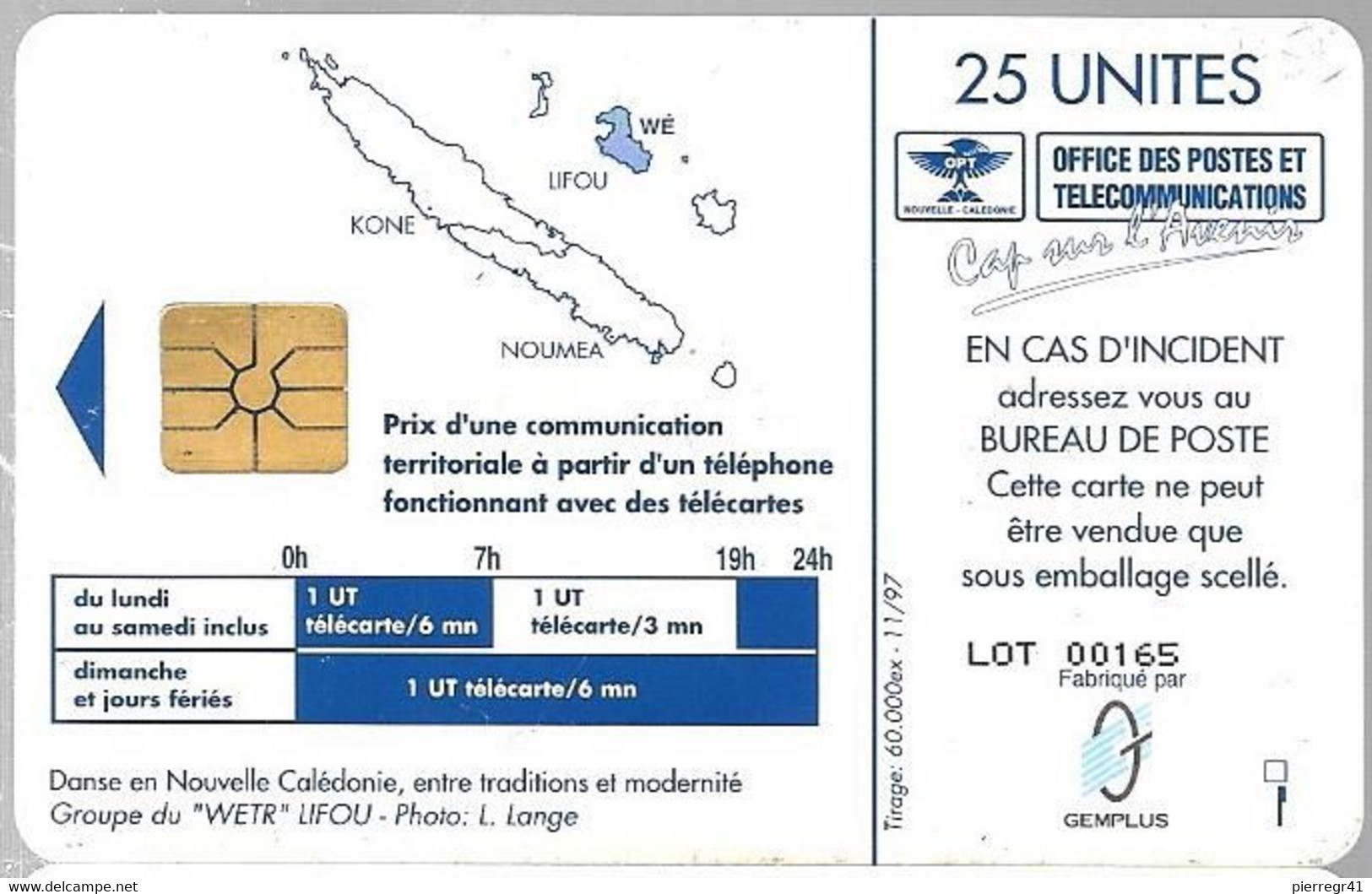 CARTE-PUCE-NOUVELLE CALEDONIE-NC52-25U-03/98 -GEM A-WETH LIFOU-GROUPE DANSE-Lot00165-UTILISE-TBE - Nouvelle-Calédonie