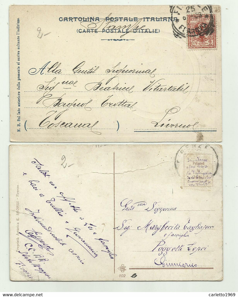 4 CARTOLINE - LAURA E PETRARCA - RAFFAELLO E FORNARINA - GIULIETTA E ROMEO - DANTE E BEATRICE SU CARTA FIORENTINA VIAGG. - 1900-1949